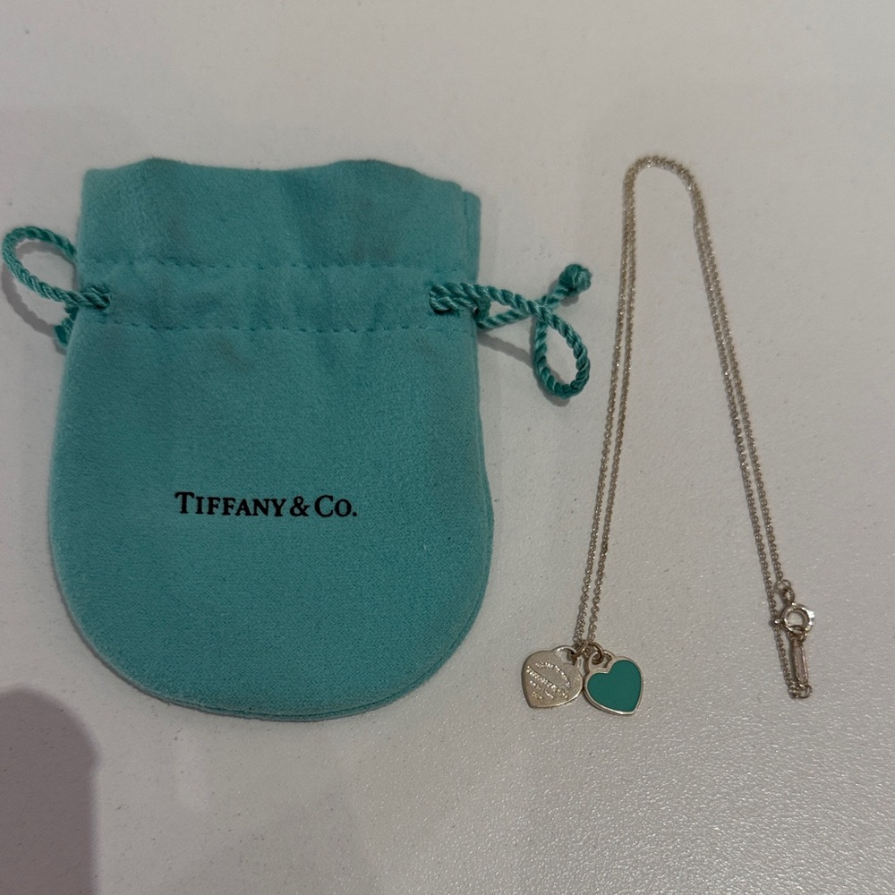Tiffany & Co. Silver Necklace with Teal Heart Charm